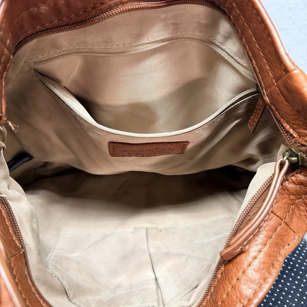 American Leather Co Austin Cognac Brown Pebbled Leather Hobo Shoulder Bag Zipper
